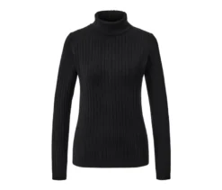 Gerippter Rollkragenpullover, schwarz