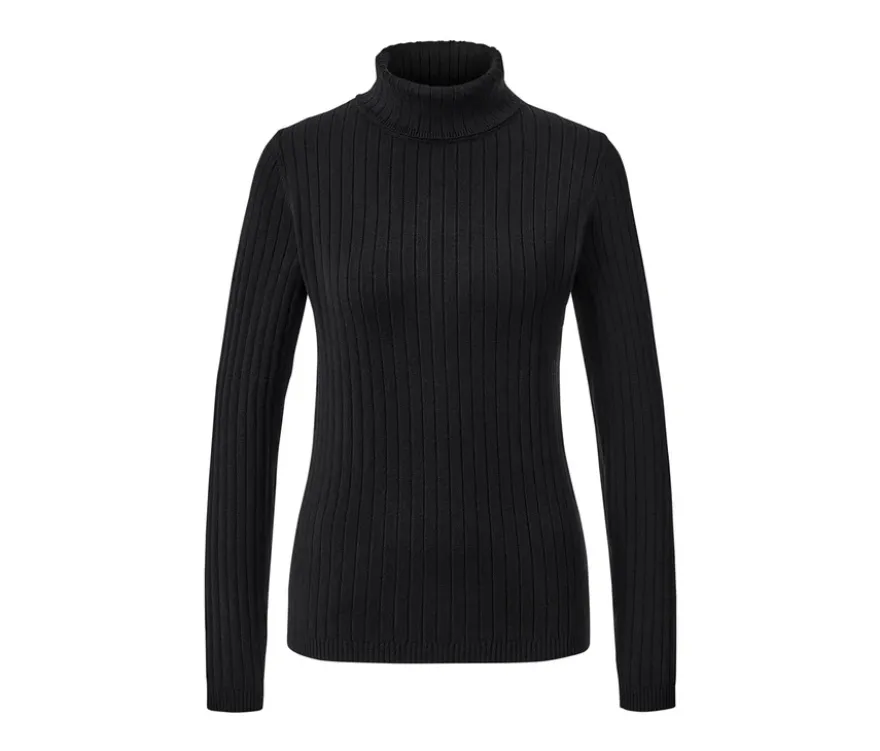 Gerippter Rollkragenpullover, schwarz