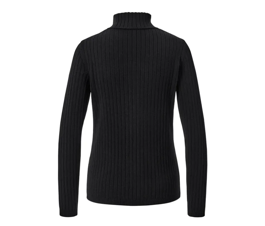 Gerippter Rollkragenpullover, schwarz
