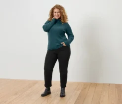 Gerippter Rollkragenpullover, petrol
