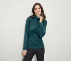 Gerippter Rollkragenpullover, petrol