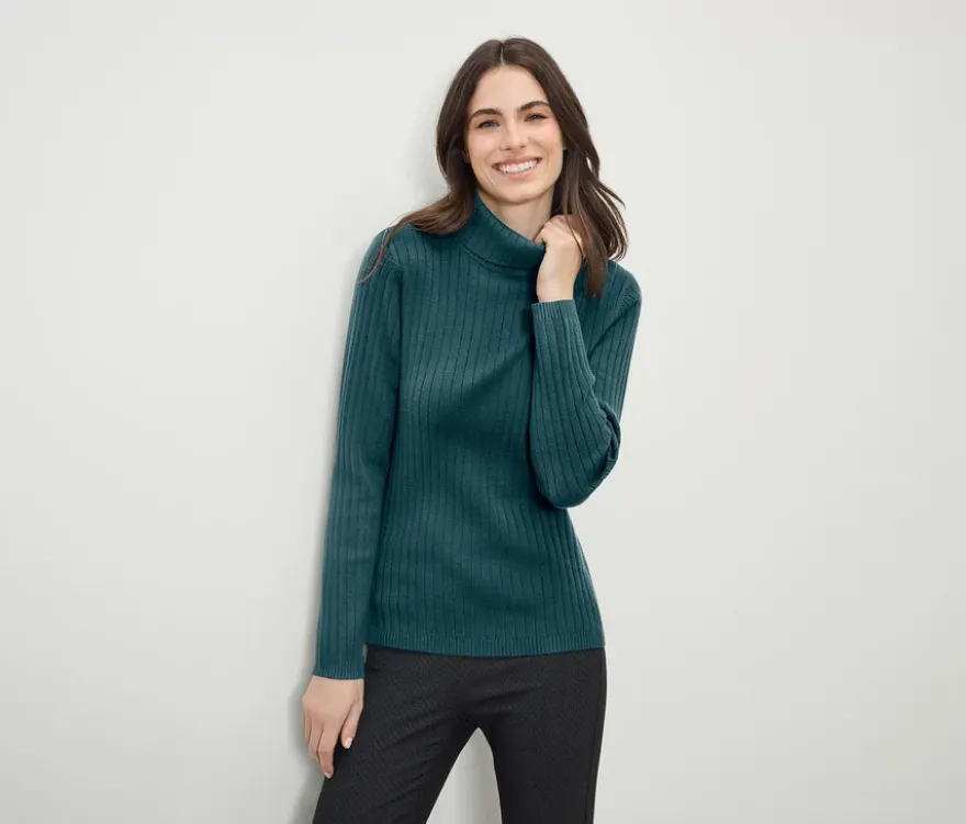 Gerippter Rollkragenpullover, petrol