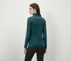 Gerippter Rollkragenpullover, petrol