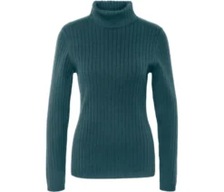 Gerippter Rollkragenpullover, petrol