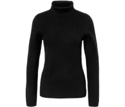 Gerippter Rollkragenpullover, schwarz