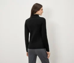 Gerippter Rollkragenpullover, schwarz