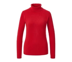 Gerippter Rollkragenpullover, rot