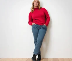 Gerippter Rollkragenpullover, rot