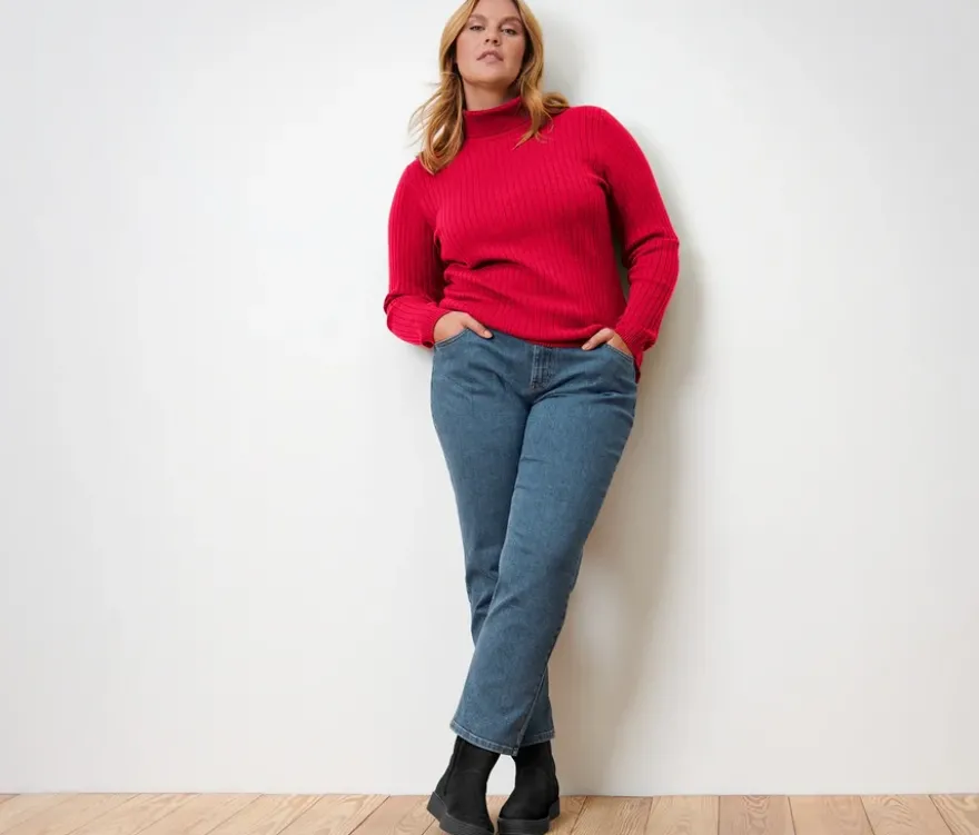 Gerippter Rollkragenpullover, rot