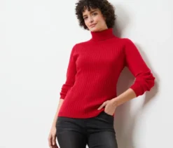 Gerippter Rollkragenpullover, rot