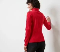 Gerippter Rollkragenpullover, rot