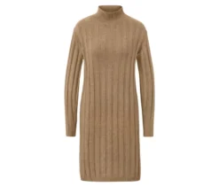 Geripptes Strickkleid mit Stehkragen