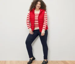 Gestreifter Feinstrickpullover, rot