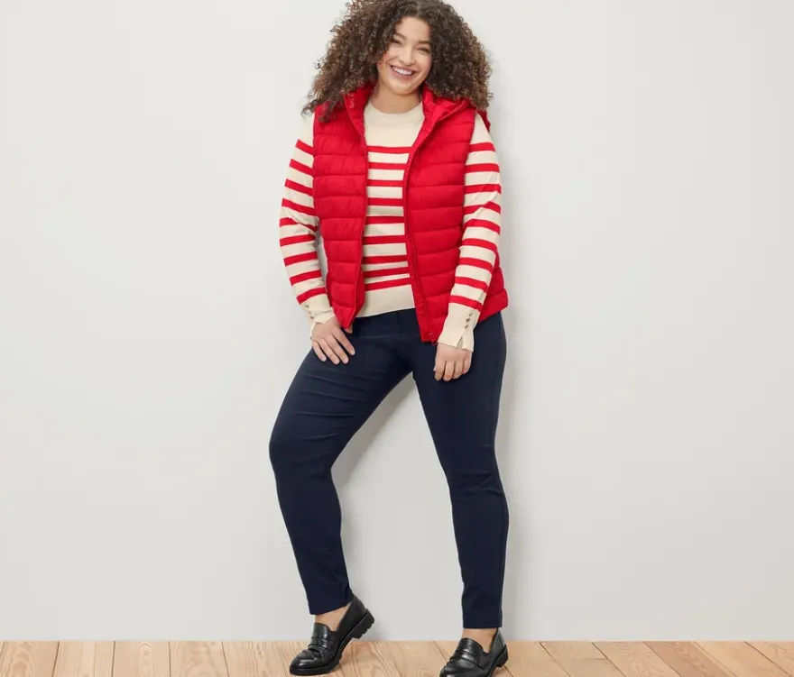 Gestreifter Feinstrickpullover, rot