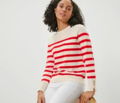 Gestreifter Feinstrickpullover, rot