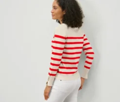 Gestreifter Feinstrickpullover, rot