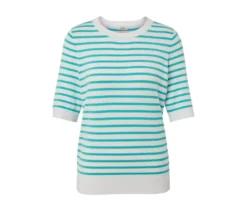 Gestreifter Feinstrickpullover, aqua