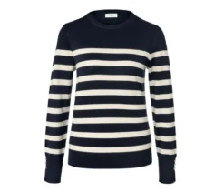 Gestreifter Feinstrickpullover, dunkelblau