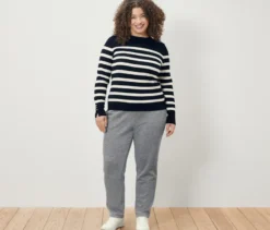Gestreifter Feinstrickpullover, dunkelblau
