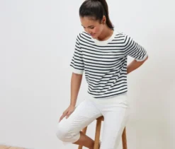 Gestreifter Feinstrickpullover, navy