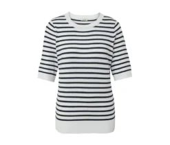 Gestreifter Feinstrickpullover, navy