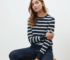 Gestreifter Feinstrickpullover, navy