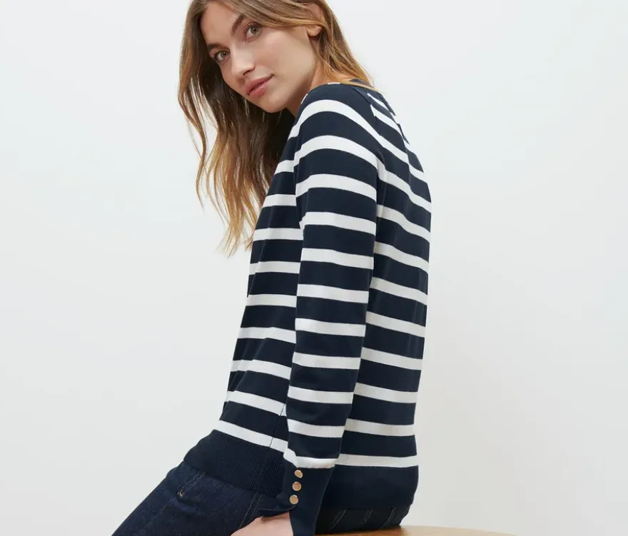Gestreifter Feinstrickpullover, navy