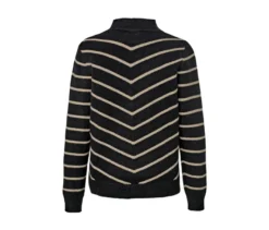 Gestreifter Strickpullover mit Stehkragen, schwarz