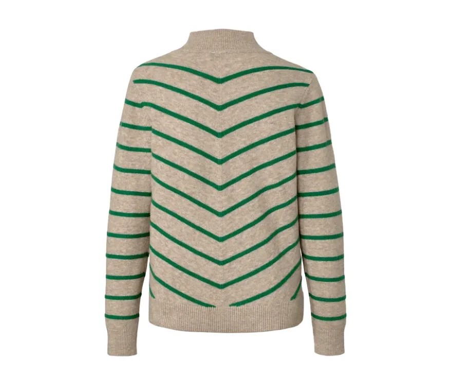 Gestreifter Strickpullover mit Stehkragen, creme
