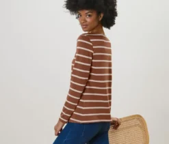 Gestreiftes Langarmshirt, cognac
