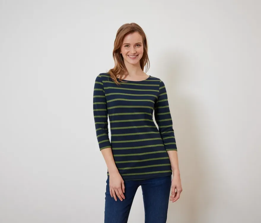 Gestreiftes Shirt mit 3/4-Arm, navy-grün