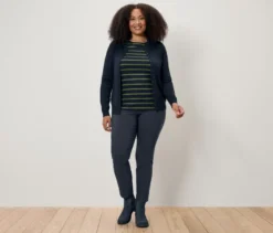Gestreiftes Shirt mit 3/4-Arm, navy-grün