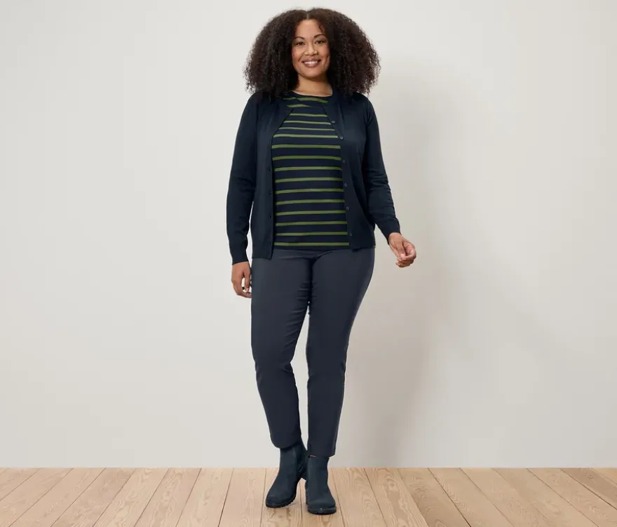 Gestreiftes Shirt mit 3/4-Arm, navy-grün