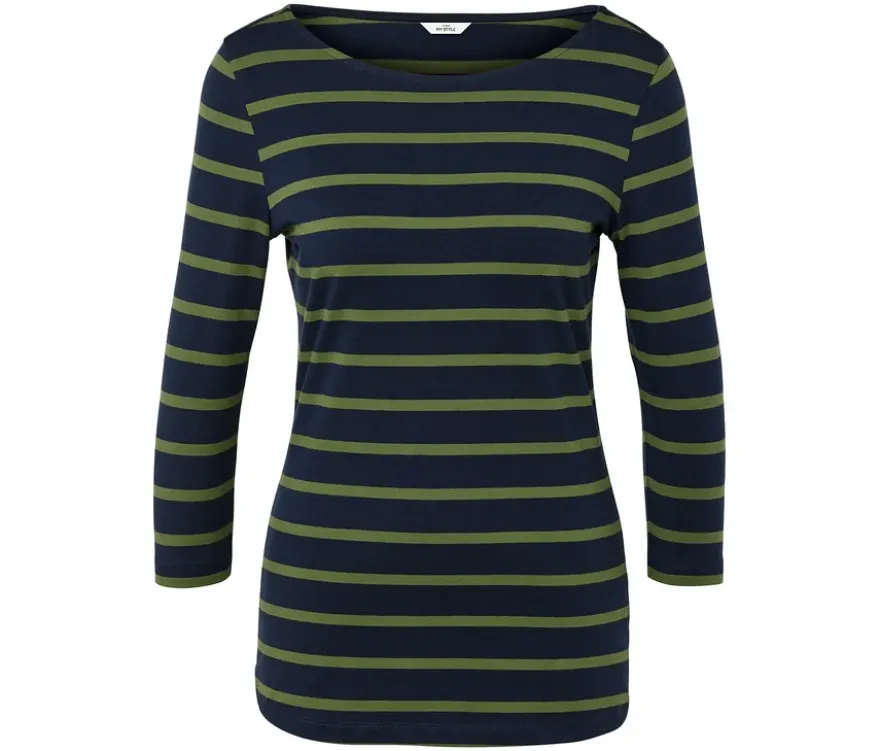 Gestreiftes Shirt mit 3/4-Arm, navy-grün