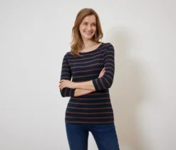 Gestreiftes Shirt mit 3/4-Arm, navy-cognac