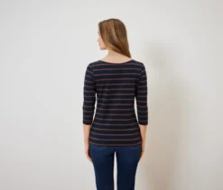 Gestreiftes Shirt mit 3/4-Arm, navy-cognac