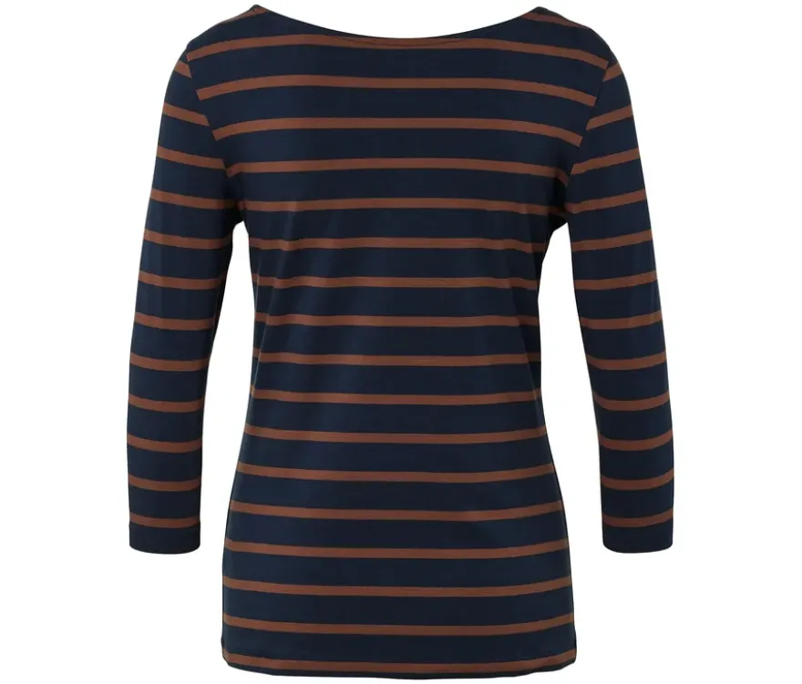 Gestreiftes Shirt mit 3/4-Arm, navy-cognac