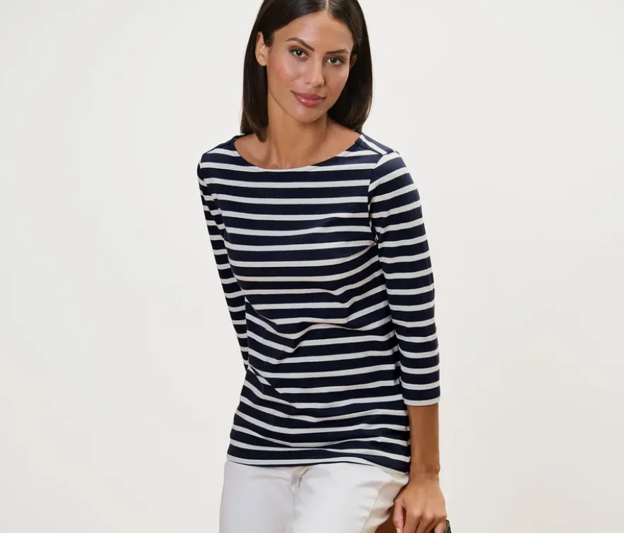 Gestreiftes Shirt mit 3/4-Arm, navy gestreift