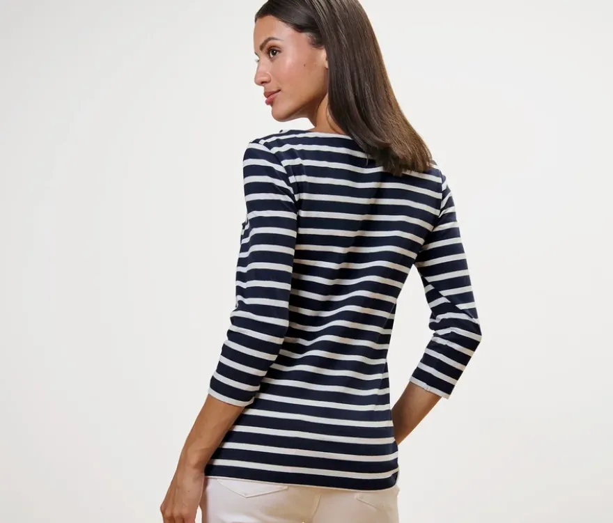 Gestreiftes Shirt mit 3/4-Arm, navy gestreift