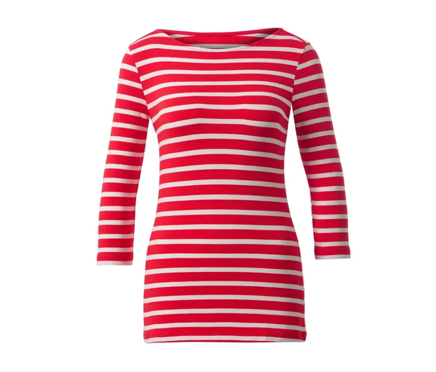 Gestreiftes Shirt mit 3/4-Arm, rot gestreift