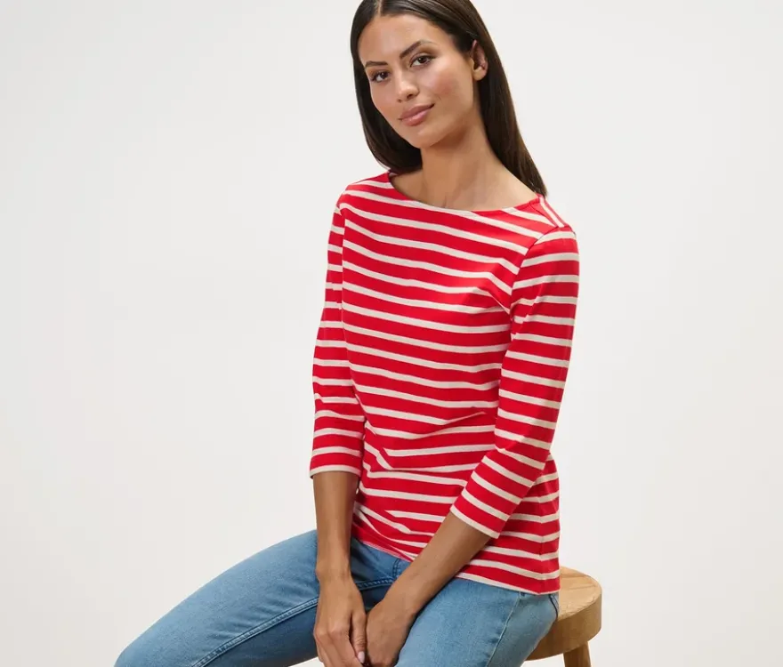 Gestreiftes Shirt mit 3/4-Arm, rot gestreift