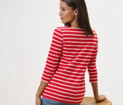 Gestreiftes Shirt mit 3/4-Arm, rot gestreift