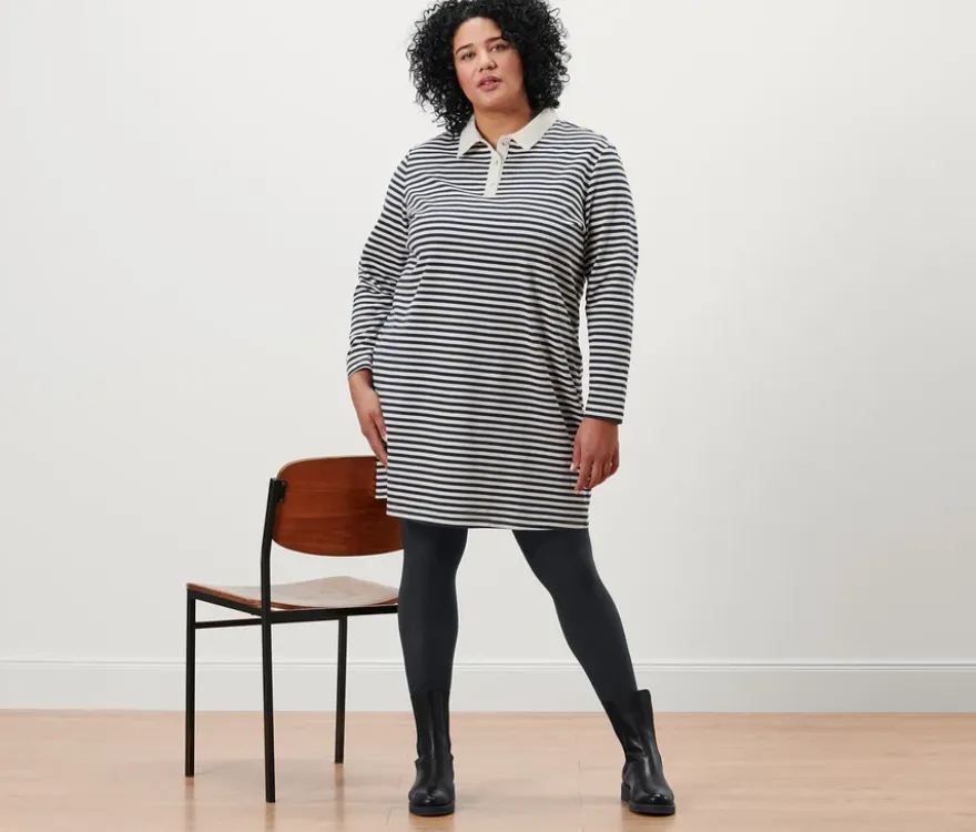 Gestreiftes Sweatkleid mit Polokragen