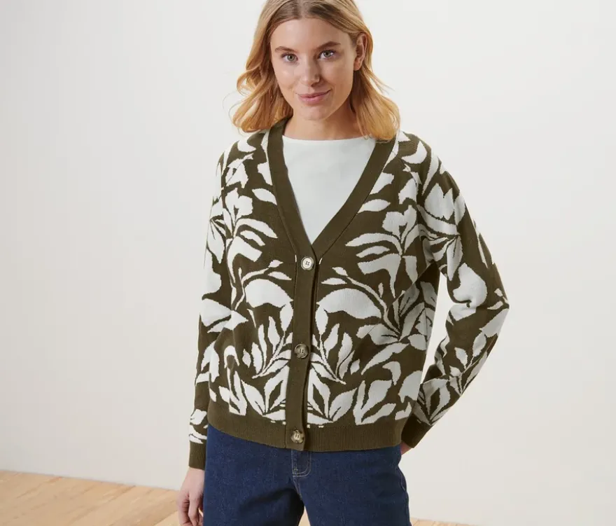 Grobstrick-Cardigan mit Jacquard