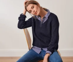 Grobstrick-Pullover mit Wolle, dunkelblau