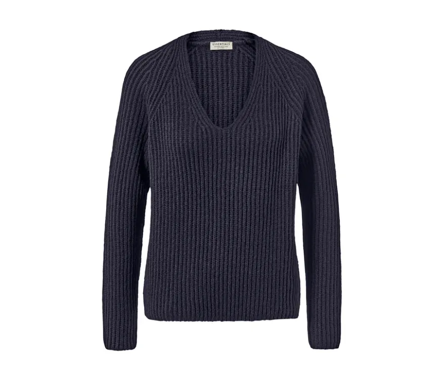 Grobstrick-Pullover mit Wolle, dunkelblau
