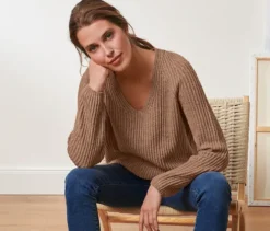 Grobstrick-Pullover mit Wolle, beige