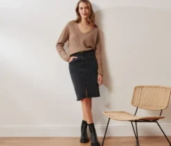 Grobstrick-Pullover mit Wolle, beige