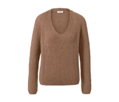 Grobstrick-Pullover mit Wolle, beige