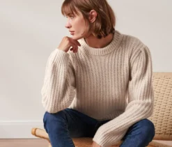 Grobstrick-Pullover mit Wolle, creme